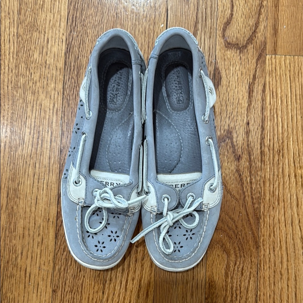 Sperry Gray and White Boat Shoes